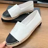 Gewatteerde ontwerper Lambskshin top visser dames espadrilles jurk schoenen platforms schoenen klassieke ketting ronde tenen patchwork platte vissersglip op vrije sandalen