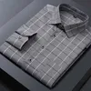 Men's Dress Shirts Mens Striped Shirts For Casual Printed Plaid Shirt Long Sle Slim Fit Botton Down Office Business Dress Shirt M-5XL d240507