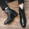 Winter Men's Plush Leather Fashion Ankle Concise Booots Male Handsome Dress Shoes Warm Black Boots