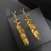 Earrings Earrings Luxury 18k Gold-Plated Earrings Brand Designer New Feather Shaped Pendant Earrings High-Quality Luxurious Charming Womens Earrings Party