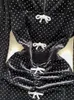 Abiti casual Luxury Women's Rhinestone Dress Midi Abito Midi Velvet Square Long Maniche 2024 Spring Autumn Black Inkeo 3D113