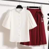 Trabalho vestidos de trabalho de verão casual conjunto de duas peças para mulheres tops de blusa de chiffon e saia feminina plissada feminina de tamanho chinês de tamanho chinês