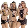 NOUVELLES FEMMES BROWN Suisses de survêtement Cartoon Bear Mouse Beauty Sportswear T-shirts and Jogger Shorts Ladies O-Leck Pullover à manches courtes T-shirt décontracté en deux pièces en deux pièces