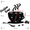時計3Dコーヒーカップ形状のタイムクロックDIYミラーアクリルウォールクロックモダンキッチンデジタルウォールステッカーホームリビングルームの装飾