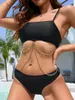Dames badkleding ketting verbonden zwarte bikini 2024 vrouwen solide zwempak sexy Braziliaanse vrouwelijke zwembaden baden zwemzwempak strandkleding