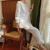 Vêtements de nuit pour femmes kawaii pyjamas nocturnes blanc vintage coton pyjama sets femmes printemps automne broderie en dentelle de sommeil tops pantalon