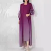 Robes de travail Fashion grande taille Couleur Gradient O Robe sans manches Lacet Up Flowery Robe