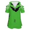 Camiseta feminina verde ghoul nova moda zíper ombro tampo de manga curta camisa feminina oogie boogie nbc natal evel2405