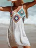 Women Beach Wear Wear Women Bikini Cover Sleeveless V Neck Vintage Telut Speach Swimwear Summer Dress D240507