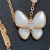 Hot V Gold High Version Butterfly Natural White Fritillaria Necklace for Women Thick Plated 18K Rose Pendant with Collar Chain With logo