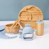 Tassen Geschirr Utensilien Baby Besteck Set Fütterungsschüsselplatte Tasse Löffel Löffel Gabel Bambus und Holzkinder Fütterungsplatte Set BPA -freie Nicht -Slip2405