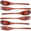 Dinnerware Sets 6 Pcs Wooden Spoon And Fork Two-piece Set With Long Handle Solid Portable Tableware Adults Home Accessories