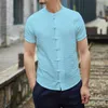Koszulki męskie sukienki 2024 Kropiowe chiński styl solidny kolor klamra stojąca szyja koszula z krótkim rękawem