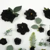 Flores decorativas 45pcs preto artificial de seda flor de cabeça verde folha conjunto para artesanato diy bouquets de férias decoração de férias