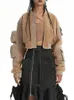 女性用ジャケットファッションラムウールOネックジッパーポケットフルスリーブストレートショートオーバーウェアコート冬2024