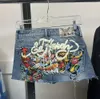 Y2k rok dames gotische hiphop brief print vintage blauwe denim rok zoete meid mode hoge taille slanke mini korte rok 240506