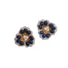 Stud Küpe Vintage Fashion Tripetalous Çiçek Küpe Mavi Rhinestone Kulak Kadın Mücevherleri Gelin Düğün Aksesuarları