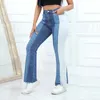 Pantalon féminin Capris Femmes Flare Jeans hautes taille large jambe lâche couverture cloche fond de contraste lavé Jeans Pantnes de Mujer Y240504