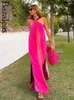 Vestidos casuais 2024 Bazaleas Loja Halter pescoço noite rosa vestido longo longa feminino feminino roupas oficiais