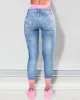 Gefälschte zweiteilige Patchworkausschnitt zerrissener Jeans Frauen Knöchel Länge Mode lässig Hochtütige Stifte Hose Denim 240506