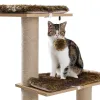 Scratchers Wooden Cat Tree Modern Cat Tower Scratching Post Multilayer Platform Activity Center with Interactive Ball and Removable Mats