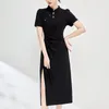 Partykleider chinesischer Stil Frauen Cheongsam Kleid Sommer Kurzarm Elegant für Frauen gestrickt Baumwollfrau Schwarze lange Schlank