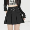 Spódnice damskie wiosna i jesień koreańska moda urocza krótka spódnica kieszonkowa szara czarny pasek seksowny mini -fałdowy akademia Styl Q240507