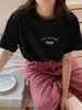 T-shirt feminina estilo coreano 1990 lado a lado Carta impressa FE T-shirt Summer Casual Cotton Tirm Fashion Loose Artigo Mulheres Tops D240507