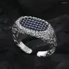 Anelli a grappolo S925 Sterling Silver for Women Fashion Relief Eternal Pattern Rattan Micro Intarsia Blue Zircone Jewelry