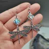 Dangle Chandelier Zinc alloy pendant earrings dragonfly shaped pendant retro style statement hook earrings suitable for womens clothing accessories XW