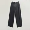 Pantaloni da donna pantaloni curvi in cotone alla moda con silhouette a doppio pulsante in vita a due punti casual a nove punti casual