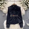 Женские блузки Clothland Women Wintage Denim Blouse Bock Pocket с длинным рукавом односпальная рубашка для рубашки палочке Mujer LB063