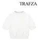 Kvinnors stickor Trafza Spring Fashion Sweater Tops White O-Neck korta ärmar Pärlor Dekorera enbröd kvinnliga chic cardigans