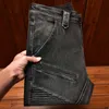 Jeans européens haut de gamme Mens Slim Fit Leggings Elastic Trendy Brand coréen Pantalon de moto noir gris à la mode