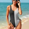 Kvinnors badkläder svartvitt tvåton baddräkt sexig retro polka prick en bit push up bodysuit estetiska surf baddräkter