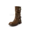 Boots Women 2024 Piattaforma di tendenza Filla tallone retrò di Luxury Western Mid Calf Luxury Western