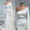 Witte jurken elegante strapless zeemeermin trouwjurk illusie taille pailletten applicaties vegen trein gewaad de mariee bruidsjurken