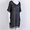 Женская пляжная одежда L-3XL Plus Size Tassel Crochet Tunic Женщины купальные костюмы летние солнцезащитные одежды Прикрытие платье пляжа D240507