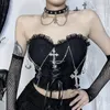 Frauen Tanks Cross Tops Harajuku Mode e Mädchen Kleidung Fairy Grunge Y2K Crop Top Gothic Skull Spitze