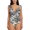 Donne da bagno femminile Donne Vintage Toile Pattern One Piece Sexy Sumpuit Sump Summer Beach Wear Slimming Bareding Adday