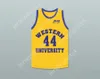 Anpassad Nay Mens Youth/Kids Anthony C Hall Tony Point Shaver 44 Western University Yellow Basketball Jersey med Blue Chips Patch Top Stitched S-6XL