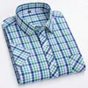 Herrklänningskjortor Nya 100% ren bomullsmanskjorta vår sommar kort slam coola rutiga skjortor män affärer avslappnad med fickan fritid D240507