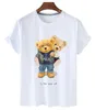 Women's T-Shirt 100% Cotton Sweet Bear Print Short-sled T-shirt Fe Half-sled Summer Casual Couple Oversized T-shirt Ladies Shirt S-4xl d240507