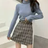 Röcke Koreanisch unregelmäßige Damen Leder Kleidung Herbst süße hohe Taille A-Line Mini Retro Casual Plain einzigartige Gürtel Q240507