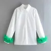 Chemises de chemisiers pour femmes Taop Za Womens Nouvelle chemise Plume Decoration Couleur solide Fashion Casual Single Breasted Top D240507