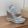 Crystal Designer Sandals Summer Women Patform Luxe ontwerpers schoenen 12 cm Wedge Heels Sandaal Queen avondfeestjes Peep Toe kalfsleer bovenste spiegelkwaliteit 35-43