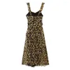 Casual Dresses Leopard Print Slip Dress Woman Ruffle Midi For Women Summer Backless Long Chiffon Sexy Evening