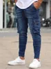 Jean masculin jeans européen et américain jean élastique multi-poche avec une fermeture à glissière