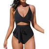 Femmes sexy monokini wrap knot v cou mince lanière de maillot de bain haute taille swewswins swisch newless backsuits creux sans dossier