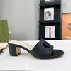 Blocs de 5,5 cm de pantoufles de talons pour femmes glisses mules en cuir authentique sandales carrés de luxe Designer plage plates à fond plat 35-42 avec boîte